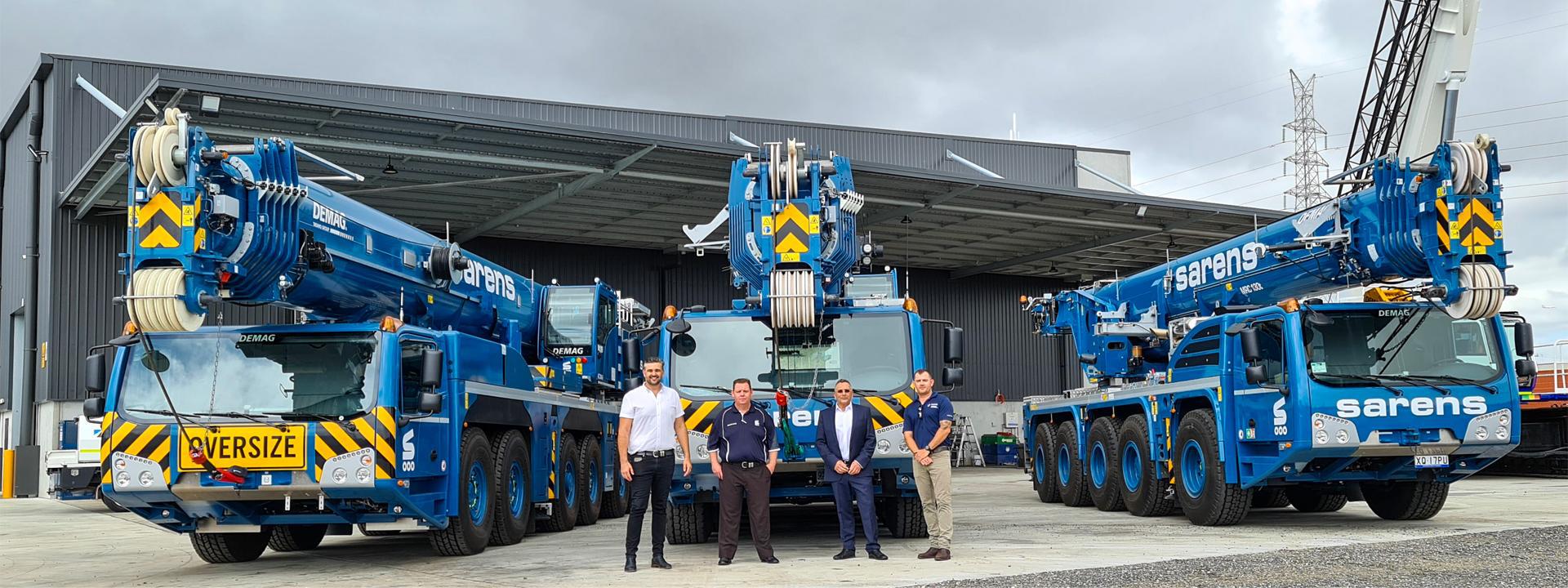 Sarens crew with their new cranes: AC 130-5, AC 250-5, AC 300-6