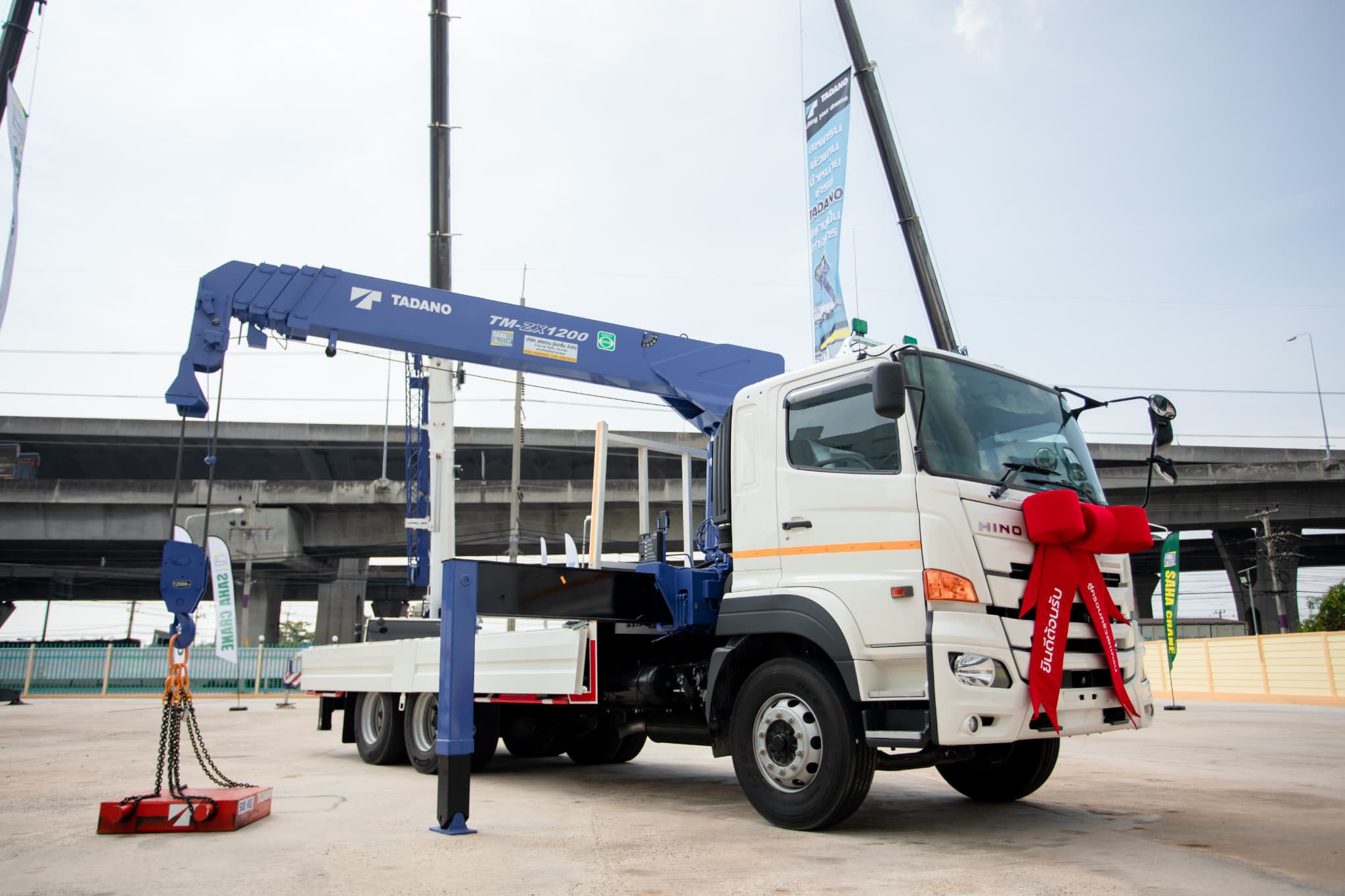 Tadano's TM-ZX1205HRS Truck Mounted Loader Crane during its November debut at Saha Crane Auction Co., Ltd. in Thailand.